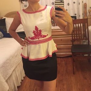 Boatneck Embroidered Black Beige Fuchsia Dress