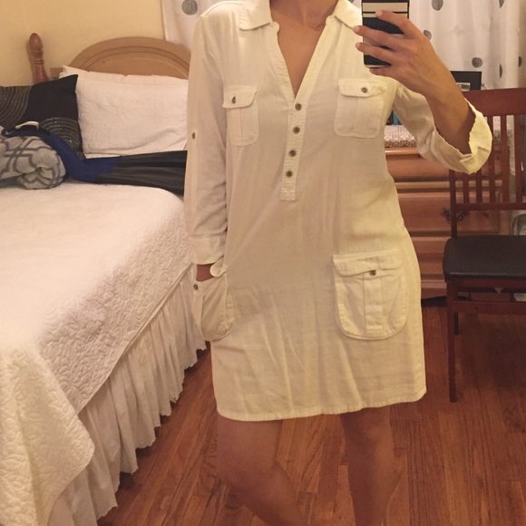 ‼️SALE‼️White linen quarter sleeve dress