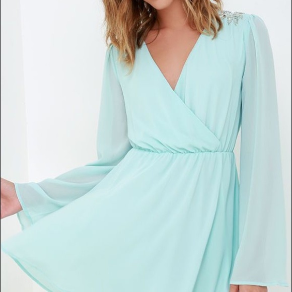 🆕LULUS It's a Celebration Mint Blue Beaded Dress - Picture 1 of 4