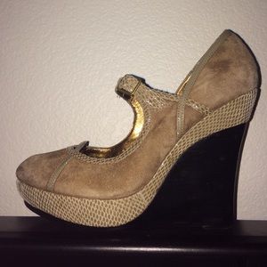 Charles David suede wood wedges