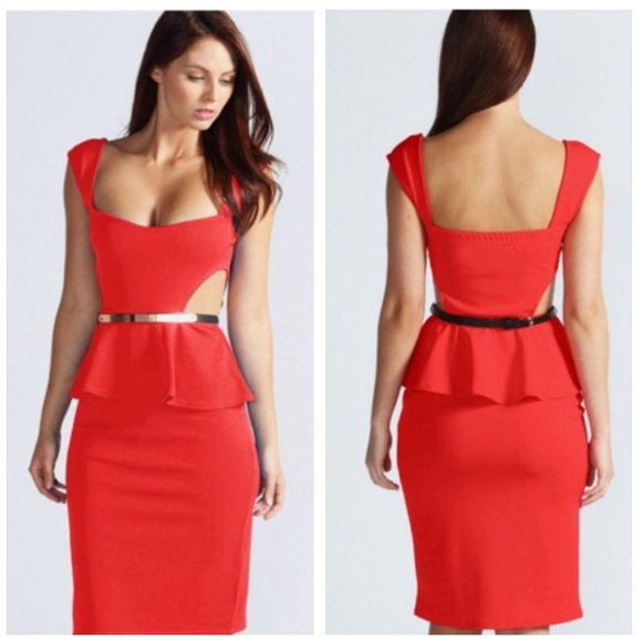 Coral Asymmetrical Peplum Dress