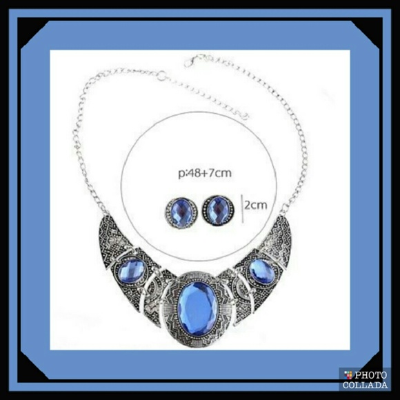 Light Blue Statement Set,Chain Necklace & Earrings - Picture 2 of 2