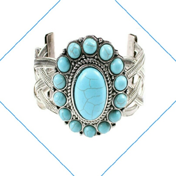 Cuff Torquise Tibet Silver Bracelet - Picture 2 of 2