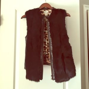 Genuine leather and black rabbit fur vest