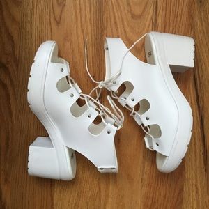 White Lace-Up Heeled Sandals