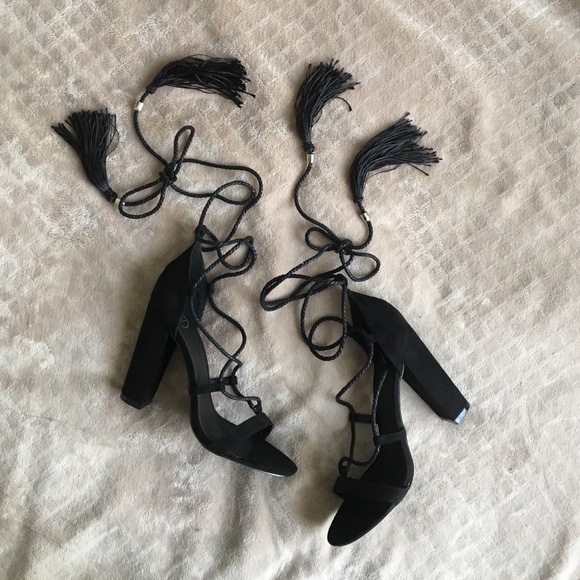Black Suede Lace-Up Heels