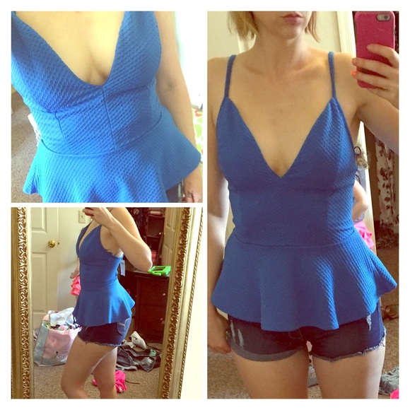 Blue peplum top low cut sexy!