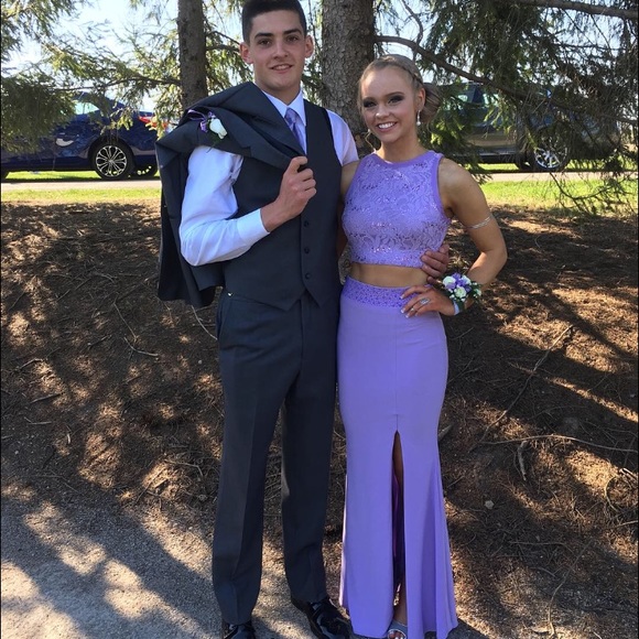 beautiful 2 piece purple prom dress