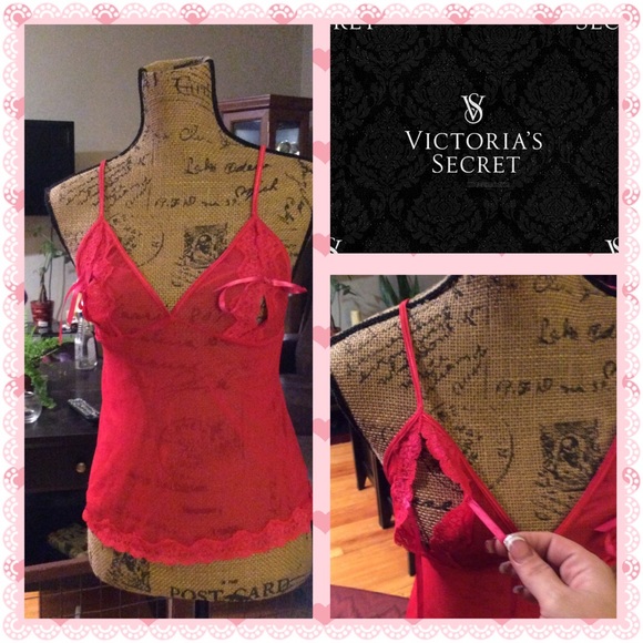 Victoria's Secret peek a boo top in red sheer lace