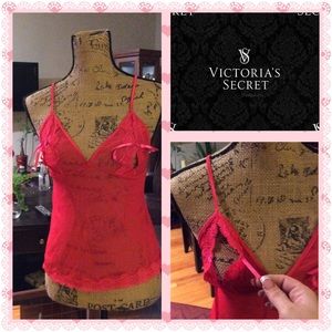 Victoria's Secret peek a boo top in red sheer lace