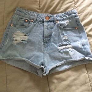 Light wash denim high waisted shorts