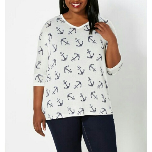 BUNDLED, SOLDPlus size anchor print dolman sweater