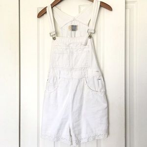White denim overalls