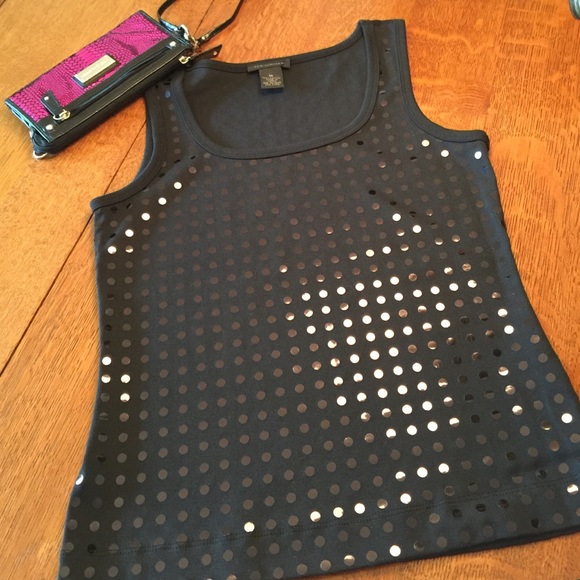 Express Tops - Express tank top black shiny polka dot sz M 😎