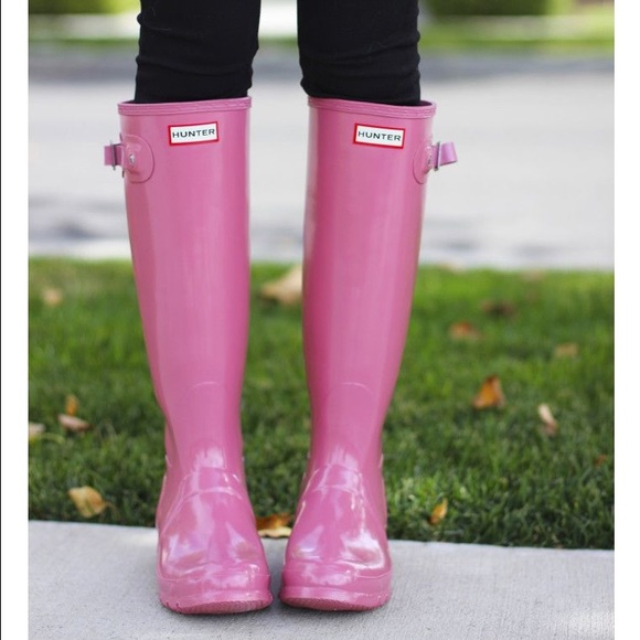 Pink gloss hunter boots