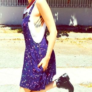 AEO navy blue Paint splatter style Overalls