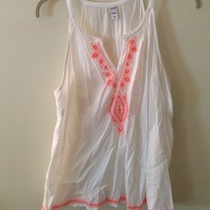 White and pink embroidered boho tank
