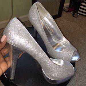 Silver sparkle heels