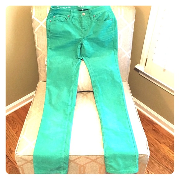 Green straight leg corduroy pants