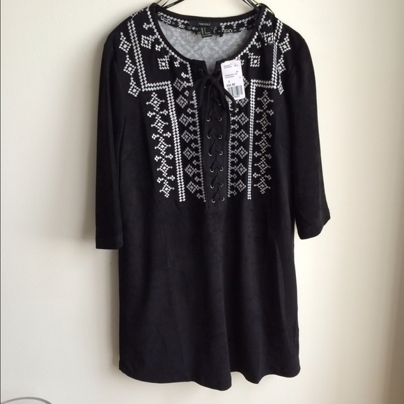 Forever 21 ultra suede blk dress with embroidery