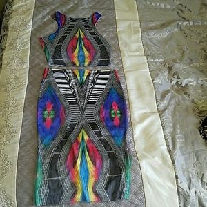 Multi colored pencil skirt with match crop top.