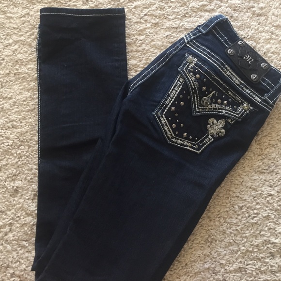 Miss Me Denim - Straight leg dark wash studded Miss Me jeans