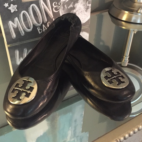 Tory Burch Shoes - Tory Burch Reva Flats Black And Silver