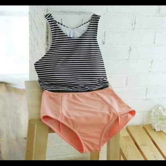 Striped 2 Piece Bathing Suit - Picture 2 of 4