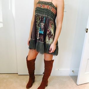 🍂Festival Dress. Beautiful olive green silk dress