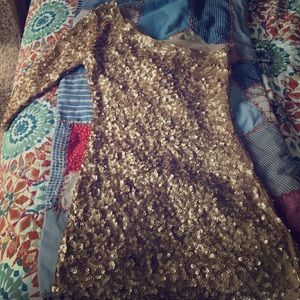Gold sparkly one sleeve formal dress