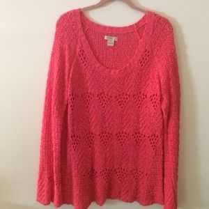 Hot pink Lucky Brand crochet boho sweater