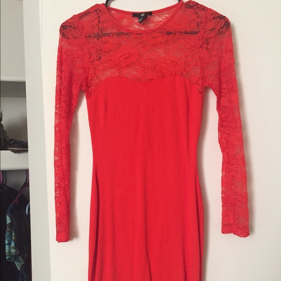 Burnt orange lace sleeve and back dress - Picture 2 of 4