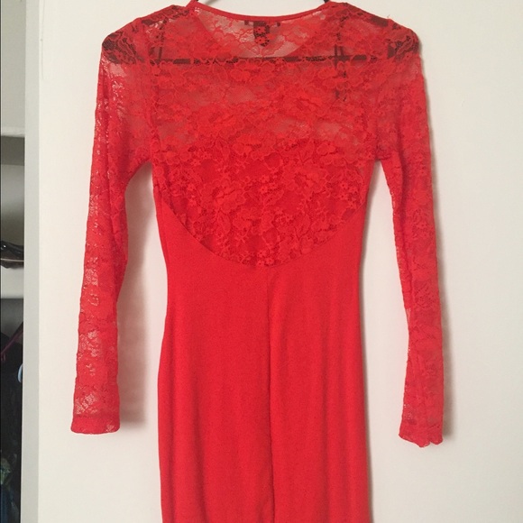 Burnt orange lace sleeve and back dress - Picture 3 of 4