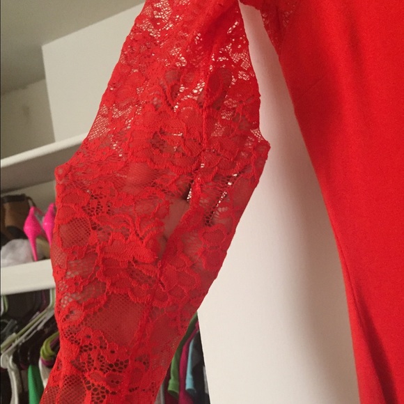 Burnt orange lace sleeve and back dress - Picture 4 of 4