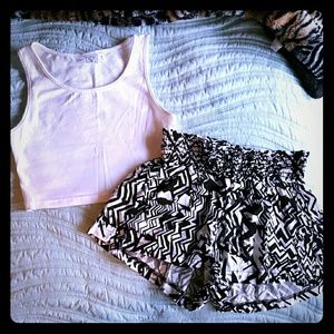 White Crop top and tribal shorts