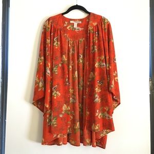 NWOT Orange Bird Print Kimono Cardigan