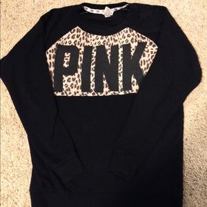 PINK leopard crew neck sweatshirt