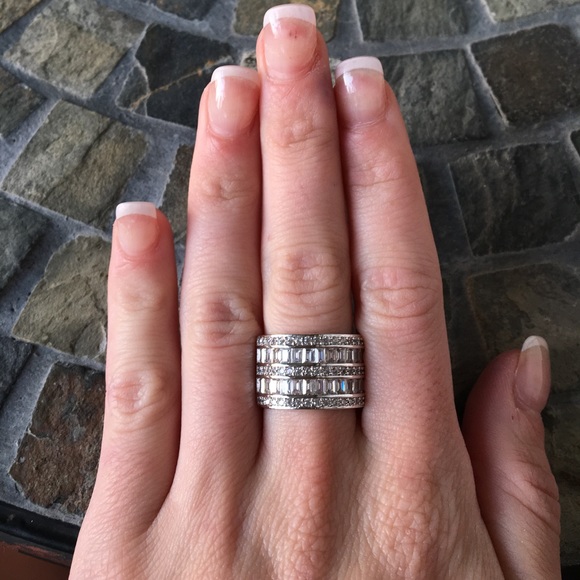 White Sapphire Silver Eternity Cocktail Ring - Picture 2 of 5