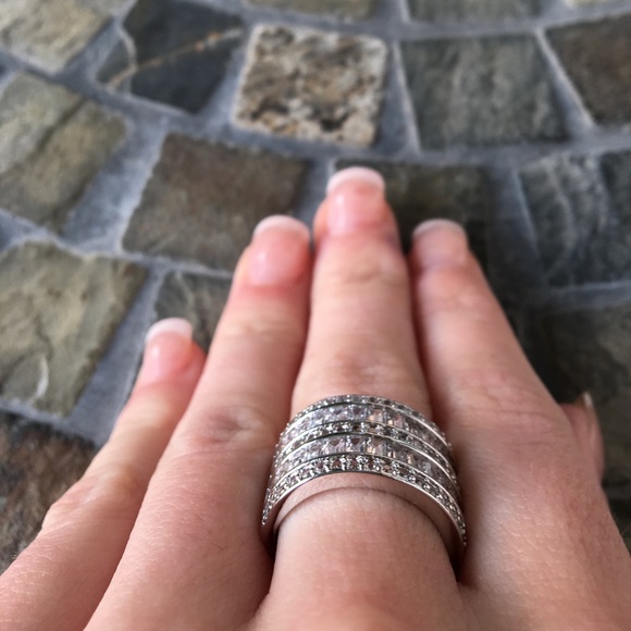 White Sapphire Silver Eternity Cocktail Ring - Picture 3 of 5