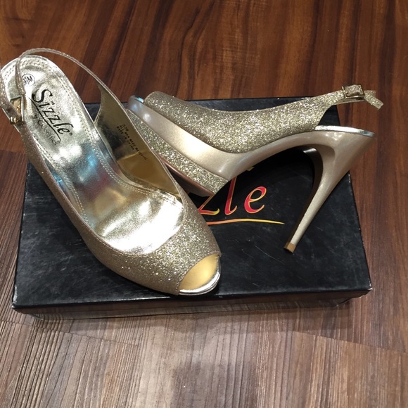 Gold glitter peep toe sling backs size 9.5