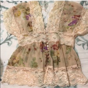 Anthropologie lace & sheer blouse
