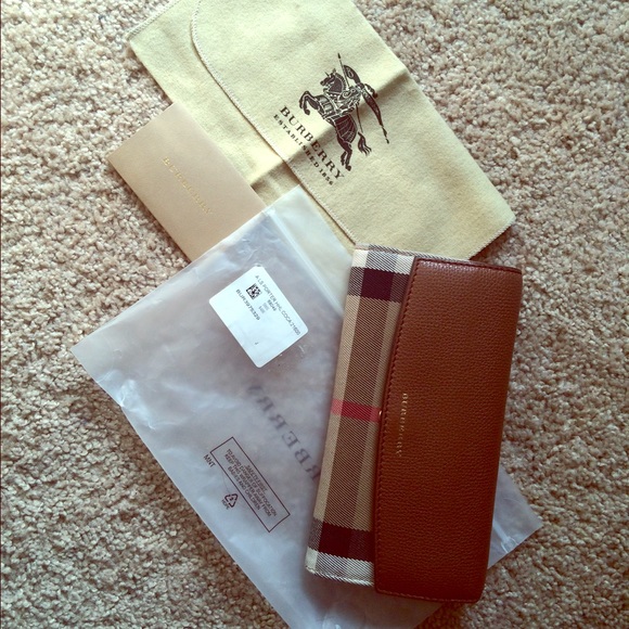 house check and leather continental wallet