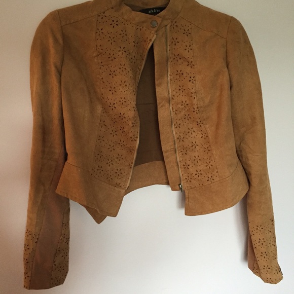 ARK & CO. Laser Cut Suede Jacket in Tan