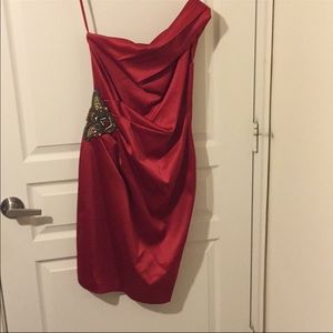 Red satin dress