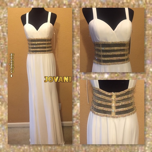 🆕White w/Gold Embellishment Full Length Gown 12 - Picture 2 of 4