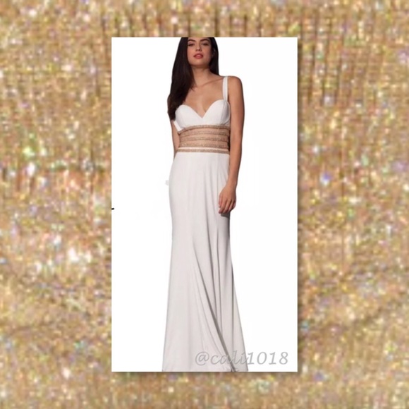 🆕White w/Gold Embellishment Full Length Gown 12 - Picture 4 of 4
