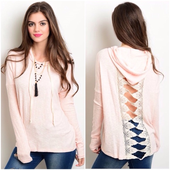 Peach Hoodie with Lace Cutouts S M & L Available