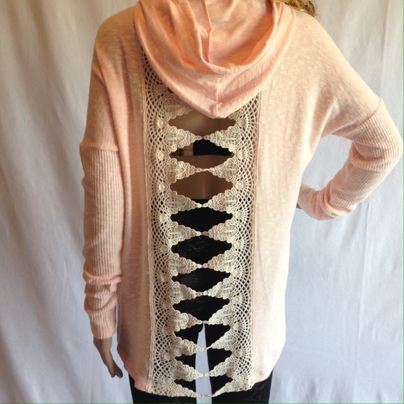 Peach Hoodie with Lace Cutouts S M & L Available - Picture 2 of 2