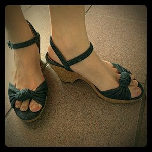 Clarks Indigo wedge sandals denim size 10 platform