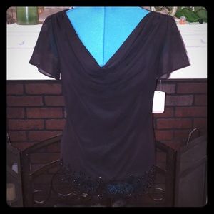 Shear draped scoop neck dress top and beaded waist